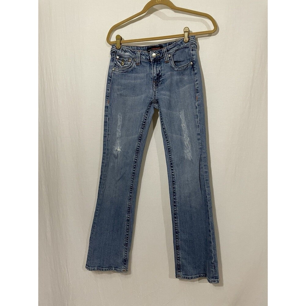 Vigoss Womens Straight Leg Jeans Blue Light Wash Distressed Stretch Juniors 5/6
